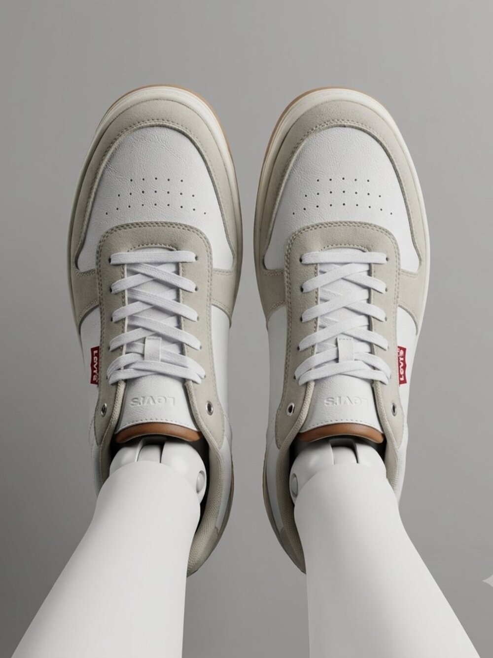Levi's Men's Drive Low Top 2 Faux Leather Lace-Up Sneakers Biege & White 13M